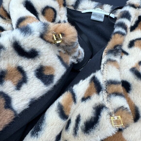 Calvin Klein Womens Faux Fur Leopard Print Jacket Large Y2K Vintage Dressy Soft - Picture 7 of 9